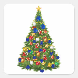 Kerstboom - Vlag van de Europese Unie | EU Euro -  Vierkante Sticker