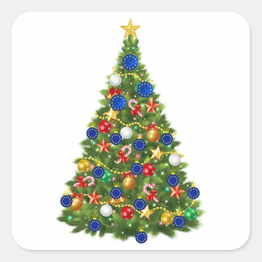 Kerstboom - Vlag van de Europese Unie | EU Euro -  Vierkante Sticker (Voorkant)