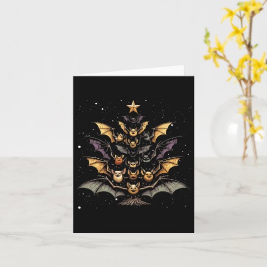 Kerstboom Vleermuis Kerstpyjama Kaart (Gele Bloem)