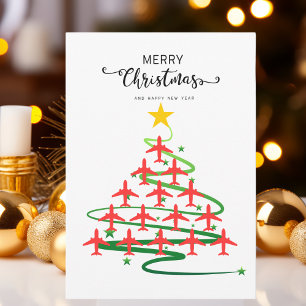 Kerstboom vliegtuig familie foto leuk op maat gema feestdagenkaart