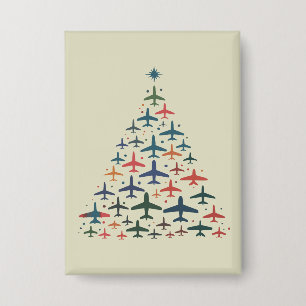 Kerstboom Vliegtuig Retro Piloot Vliegen Vlucht Button