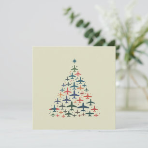 Kerstboom Vliegtuig Retro Piloot Vliegen Vlucht  Feestdagenkaart