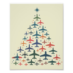 Kerstboom Vliegtuig Retro Piloot Vliegen Vlucht Foto Afdruk