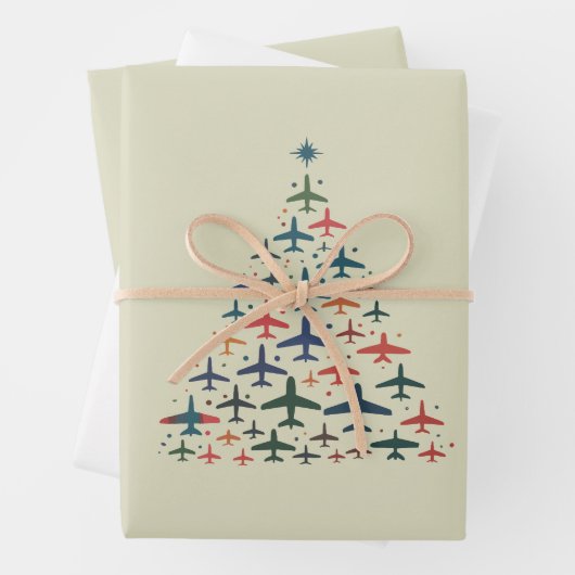 Kerstboom Vliegtuig Retro Piloot Vliegen Vlucht Inpakpapier Vel (In situ)
