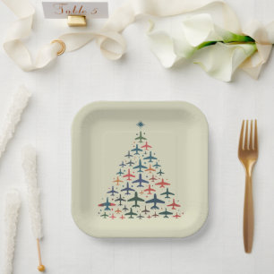 Kerstboom Vliegtuig Retro Piloot Vliegen Vlucht Papieren Bordje