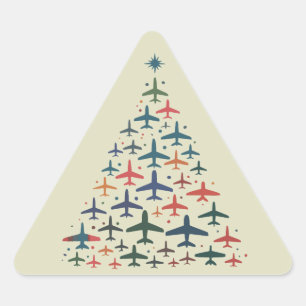Kerstboom Vliegtuig Retro Piloot Vliegen Vlucht Sticker