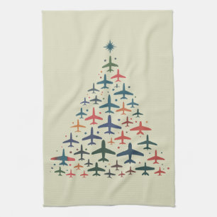 Kerstboom Vliegtuig Retro Piloot Vliegen Vlucht Theedoek