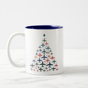 Kerstboom Vliegtuig Retro Piloot Vliegen Vlucht  Tweekleurige Koffiemok