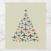 Kerstboom Vliegtuig Retro Piloot Vliegen Vlucht Wijn Etiket (Enkel label)