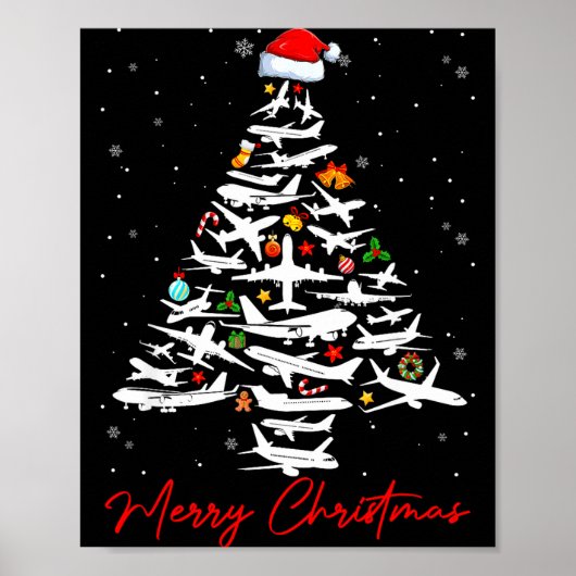 Kerstboom Vliegtuigen Veel Prettig Kerstfeest Mann Poster (Voorkant)