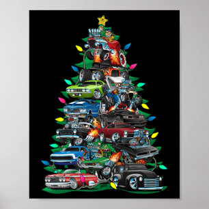 Kerstboom vol autowaanzin! Spierauto's en Hotrod Poster
