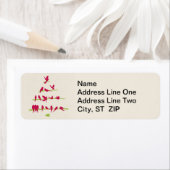 Kerstboom vol vrolijke rode vogels etiket (Insitu)