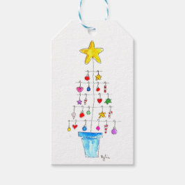 Kerstboom vol vrolijkheid cadeaulabel