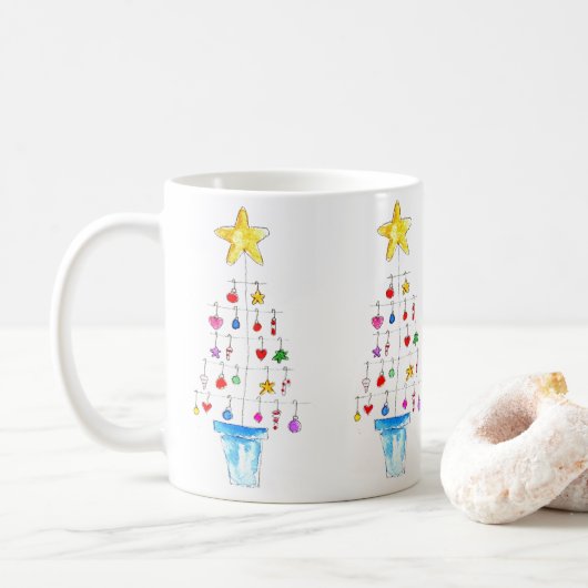 Kerstboom vol vrolijkheid koffiemok (Met donut)
