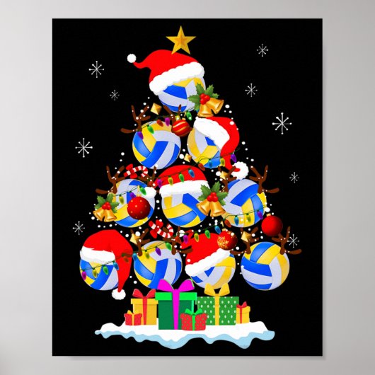 Kerstboom Volleybal Bal Santa Hat Grappig Xma Poster (Voorkant)