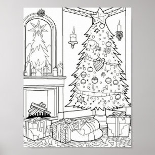Kerstboom volwassen kleuring poster