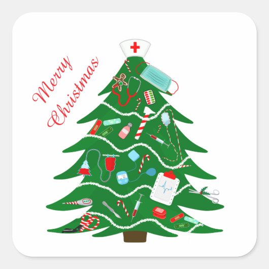 Kerstboom voor verpleegsters vierkante sticker (Voorkant)