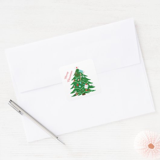Kerstboom voor verpleegsters vierkante sticker (Envelop)