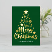 Kerstboom Vorm Groen Folie Feestdagenkaart (Staand Voorkant)