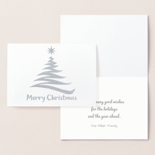 Kerstboom Vorm - Zilveren Folie Kerstdinerkaart Folie Kaarten (Display)