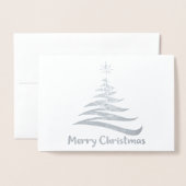 Kerstboom Vorm - Zilveren Folie Kerstdinerkaart Folie Kaarten (Voorkant met envelop)
