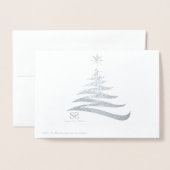Kerstboom Vorm - Zilveren Folie Kerstdinerkaart Kaarten (Met envelop)