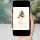 Kerstboom vos beige elegant script feestdagenkaart