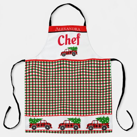 Kerstboom Vrachtwagen Chef Red Green Holiday Pset Schort (Voorkant)