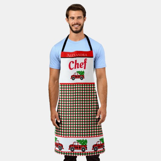 Kerstboom Vrachtwagen Chef Red Green Holiday Pset Schort (Gedragen)