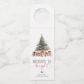 Kerstboom vrolijk en helder cadeau flessenhanger (Voorkant)