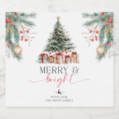 Kerstboom vrolijk en helder cadeau sparkling wijnetiket (Enkel label)