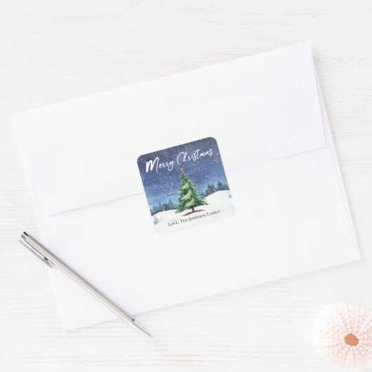Kerstboom Vrolijk kerstcadeau Label Sticker (Envelop)