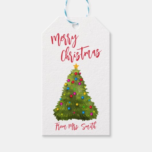 Kerstboom Vrolijk Kerstfeest Cadeaublaadjes Cadeaulabel (Voorkant)