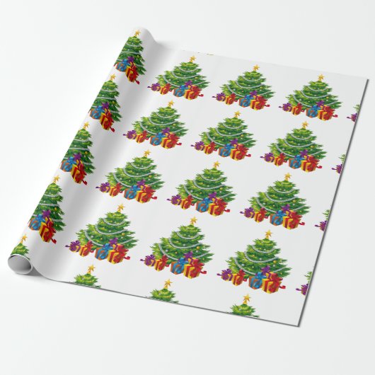 Kerstboom, vrolijk kerstfeest cadeaupapier (Uitgerold)