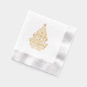 Kerstboom Vrolijk Kerstfeest Familienaam Datum Folie Servetten (Links)