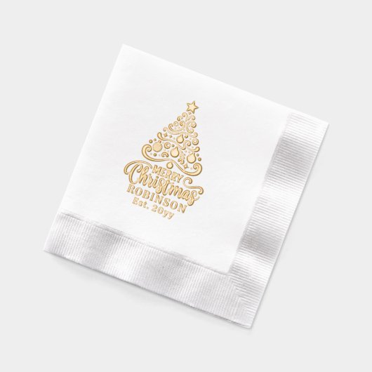 Kerstboom Vrolijk Kerstfeest Familienaam Datum Folie Servetten (Links)