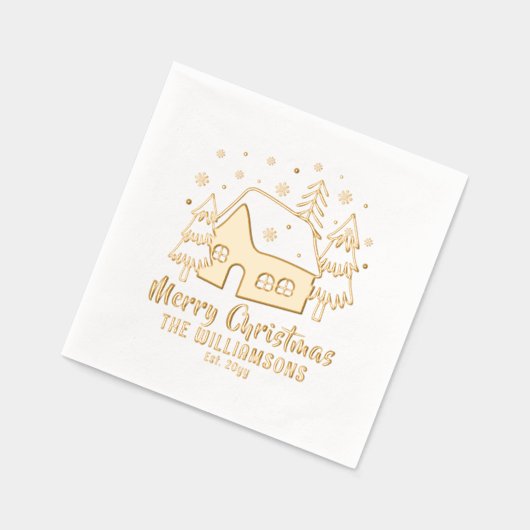 Kerstboom Vrolijk Kerstfeest Familienaam Datum Folie Servetten (Links)