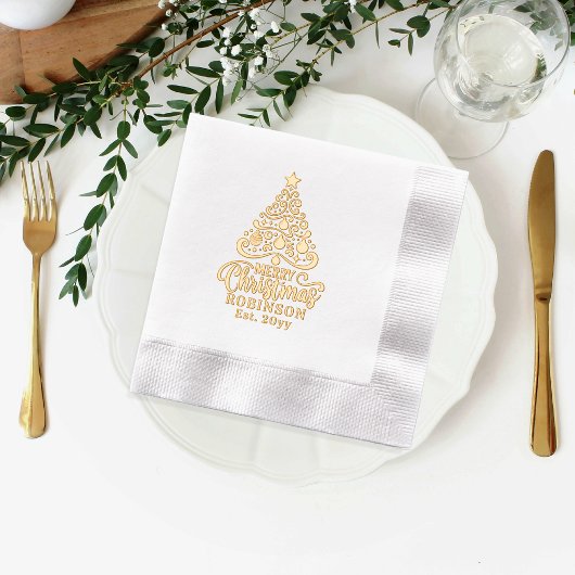 Kerstboom Vrolijk Kerstfeest Familienaam Datum Folie Servetten