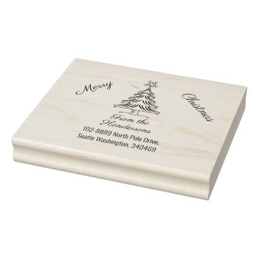kerstboom, vrolijk kerstfeest, naam en adres rubberstempel (Stempel)