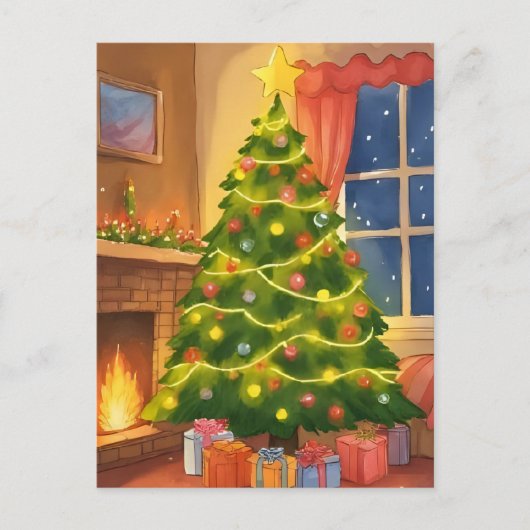 Kerstboom | Vrolijk kerstschilderij Feestdagenkaart (Voorkant)