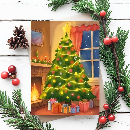 Kerstboom | Vrolijk kerstschilderij Feestdagenkaart