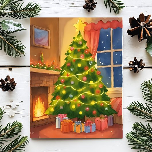 Kerstboom | Vrolijk kerstschilderij Feestdagenkaart