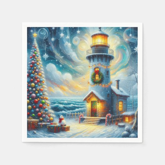 Kerstboom Vuurtoren Nautische Decoupage Servet (Voorkant)