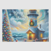 Kerstboom Vuurtoren Nautische Decoupage Tissuepapier (Voorkant)