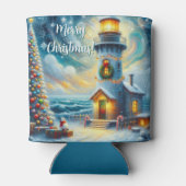 Kerstboom Vuurtoren Nautische Kust Blauw Blikjeskoeler (Achterkant)