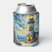 Kerstboom Vuurtoren Nautische Kust Blauw Blikjeskoeler (Blikje Achterkant)