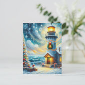 Kerstboom Vuurtoren Nautische Kust Blauw Briefkaart (Staand voorkant)