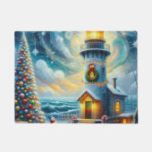 Kerstboom Vuurtoren Nautische Kust Blauw Deurmat (Voorkant)