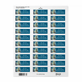 Kerstboom Vuurtoren Nautische Kust Blauw Etiket (Full Sheet)