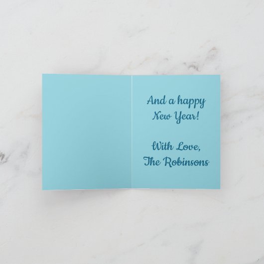 Kerstboom Vuurtoren Nautische Kust Blauw Feestdagen Kaart (Binnen)